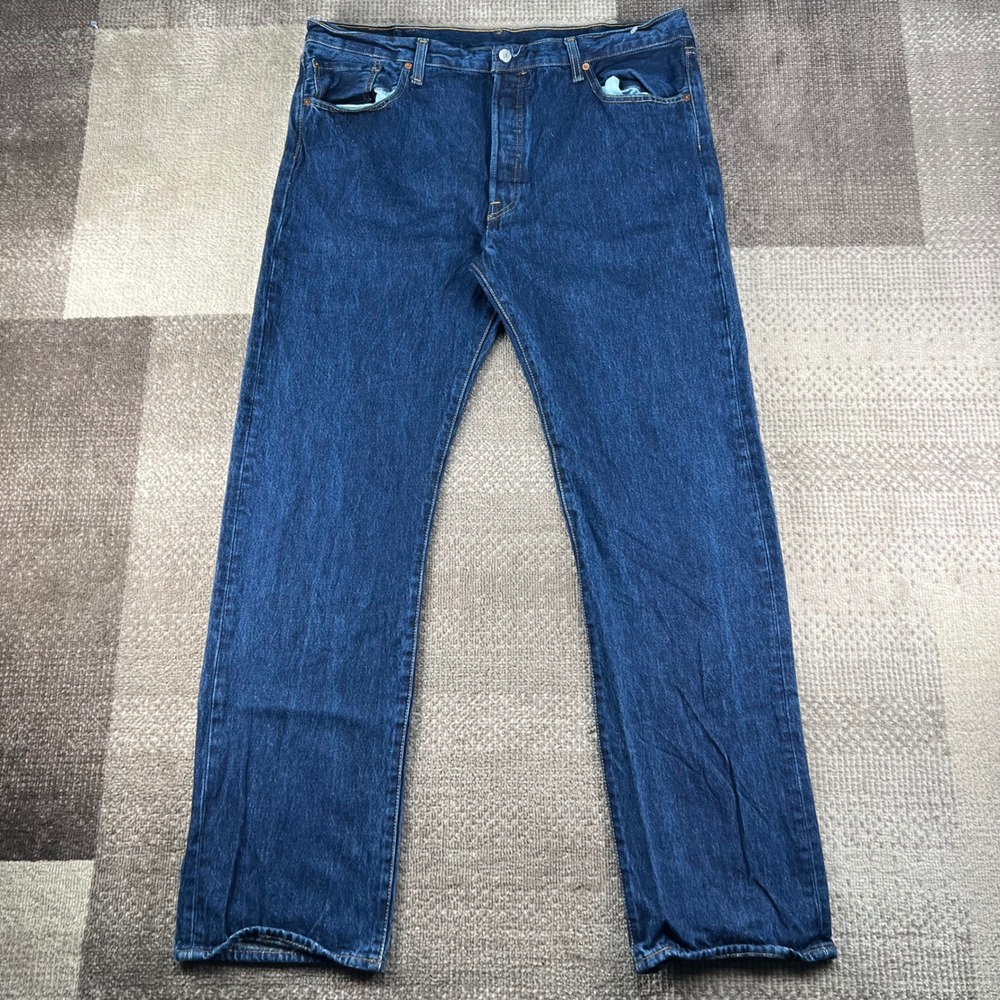 Levis 501 Original Fit Jeans Mens 40x34 Dark Wash Indigo Blue Cotton Button Fly